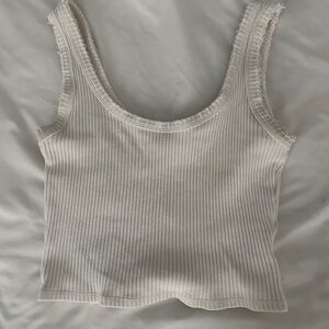 Urban Outfitters Cream Ribbed Cropped Tank Top